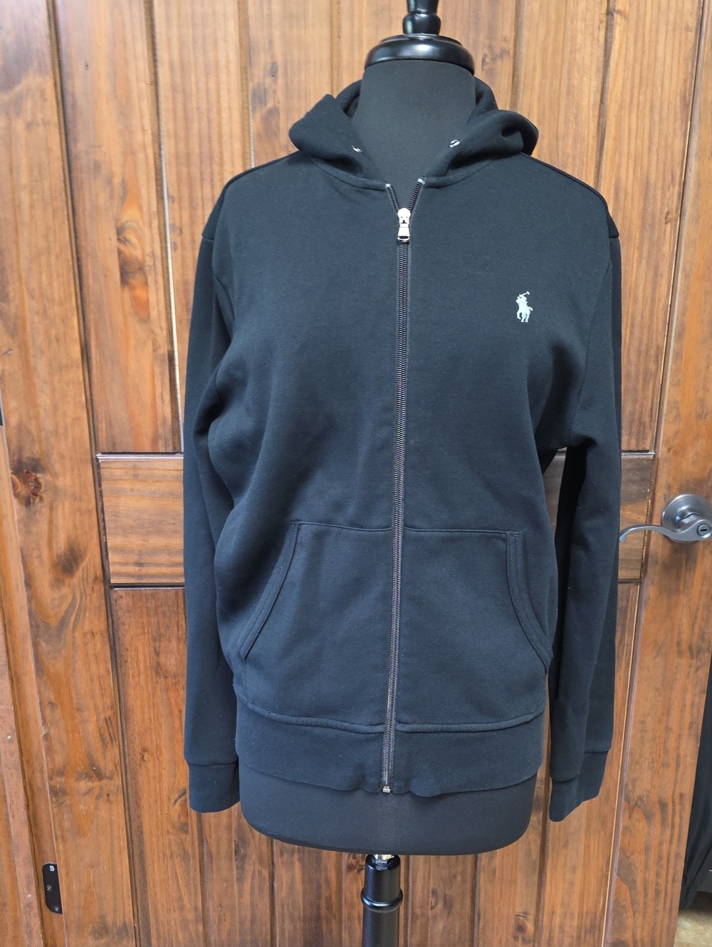 Ralph Lauren Black Full-Zip Hoodie with Polo Pony - Size L